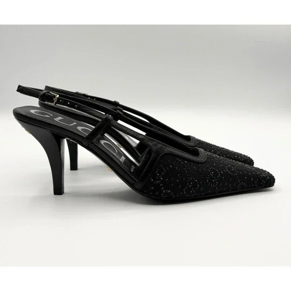 NEW Gucci Black GG Crystal Slingback Pump Mesh Sz EU 35.5 RET $1240 - Picture 3 of 9